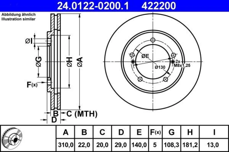 Image of ATE 24.0122-0200.1 Brake disc Vented Brake Disc (82)
