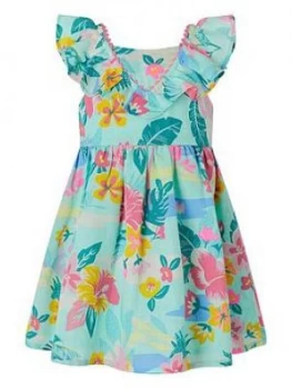 Image of Monsoon S.E.W. Baby Girls Petunia Linen Mix Dress - Aqua, Size 6-12 Months