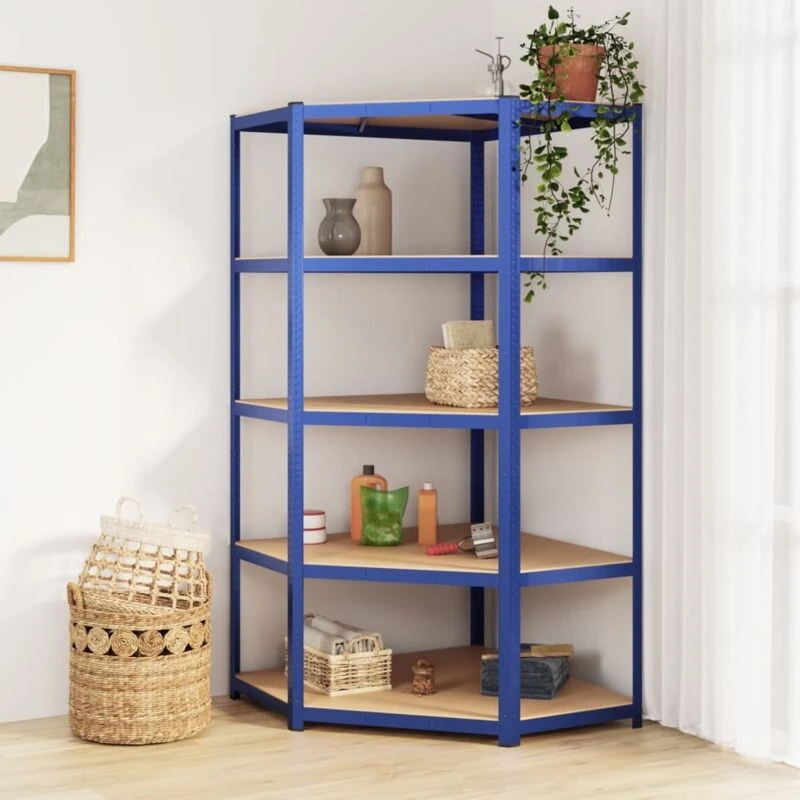 Image of VIDAXL Vidaxl - 5-Layer Corner Shelf Blue Steel&Engineered Wood 8720287138341