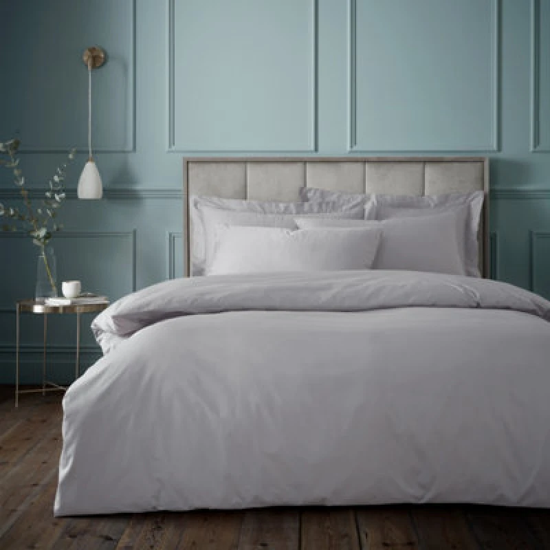 Image of Bianca 180 Thread Count Egyptian Cotton Single Duvet Cover Set With Pillowcase Silver Grey
