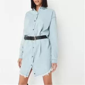 image of Missguided Tall Button Through Frayed Denim Shirt Dress - White