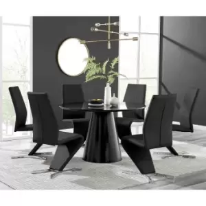 Image of Furniture Box Palma Black Semi Gloss Round Dining Table and 6 Black Willow Chairs
