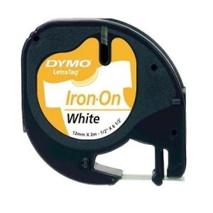 Image of Dymo 18769 Black On White Label Iron On Tape 12mm x 2m