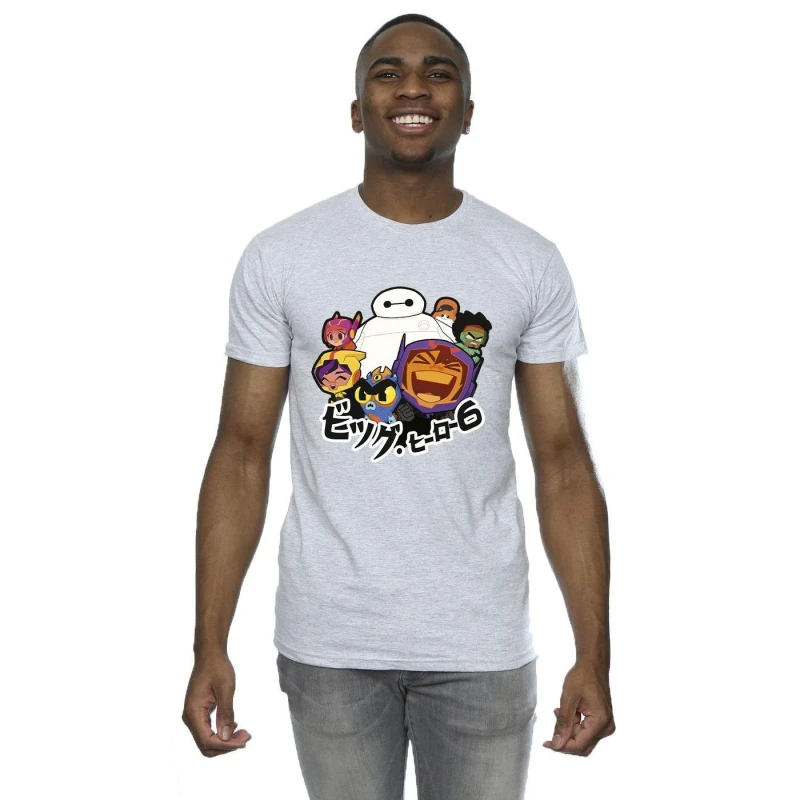 Image of Disney Men Big Hero 6 Baymax Group Manga T-Shirt in Grey Size: Small Grey S Male 5059934894563