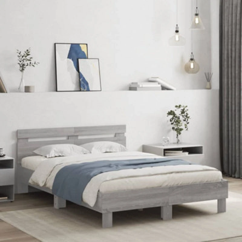 Image of Vidaxl Bed Frame Without Mattress Grey Sonoma 135X190 Cm Double