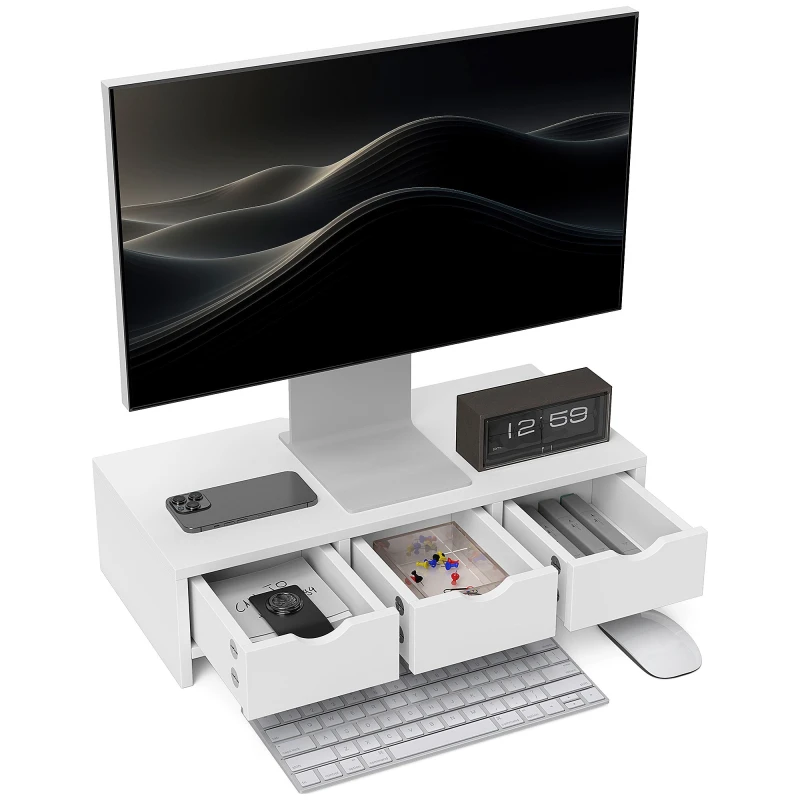 Image of HOMCOM Monitor Stand Riser with 3 Drawers for Laptop - Computer - PC - White TJ Hughes 5063603084957