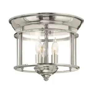 Image of 3 Bulb Flush Light Low Ceiling Polished Nickel Finish LED E14 40W Bulb