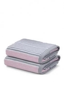 image of Catherine Lansfield Textured Stripe Bath Towel Range ; Pink/Grey - Bath Sheet