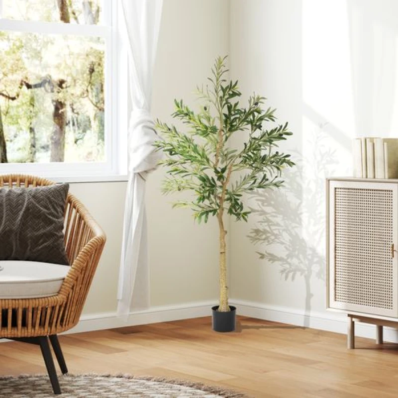 Image of HOMCOM Indoor Artificial Plant, Faux Potted Silk Olive Tree, 150cm, Green 830-939V02GN