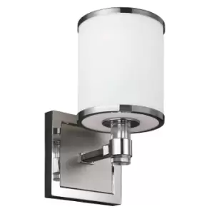 Image of Wall Light Metal Bands Cylindrical Etched Glass Shade Nickel/Chrome LED E27 60W