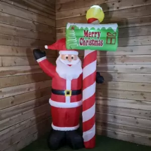 image of Festive Christmas 240cm Inflatable Light Up Outdoor Indoor Santa With Sign