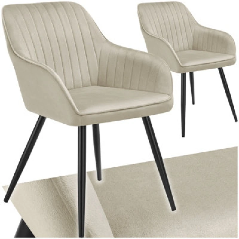 Image of Tectake Set Of 2 Chair Marilyn - Velvet Look, Quilted, Continuous Backrest, Slim Steel Legs - Cream/black