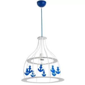 Image of Ancorina Childrens Wire Frame Pendant Ceiling Light, White, Blue