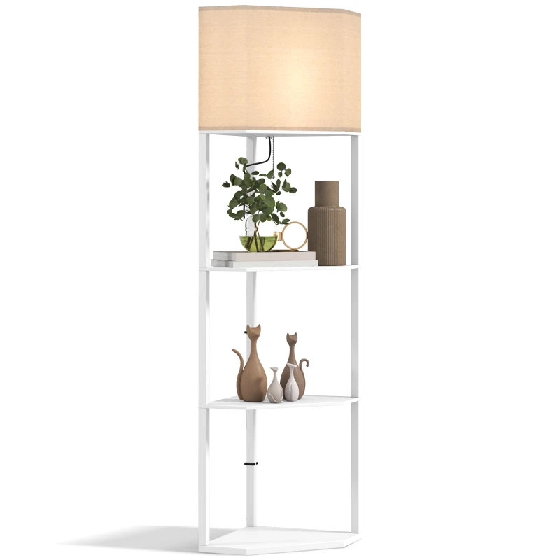 Image of HOMCOM HOMCOM Corner Floor Lamp with Shelves, Modern Standing Lamps for Living Room Bedroom in White White One Size Unisex 5061025071203