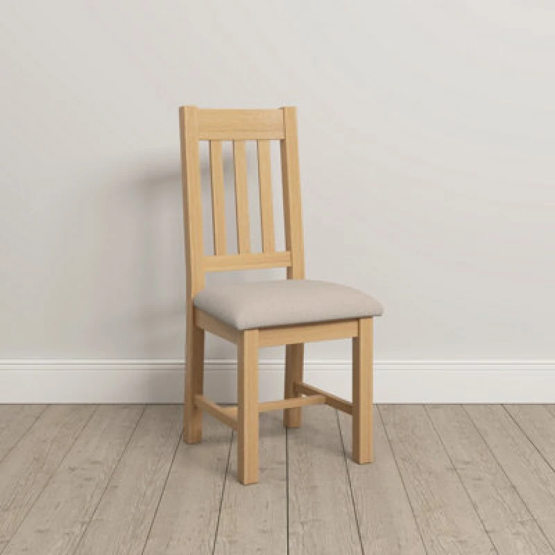 Image of Seconique Windsor Pair Of Dining Chairs Real Solid Oak With Oat Fabric Seats Box Of 2