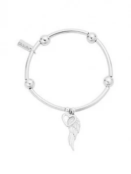 image of Chlobo Sterling Silver Noodle Ball Open Heart and Angel Wing Bracelet