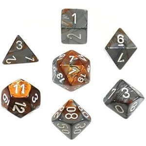 image of Gemini Poly 7 Dice Set - Copper-Steel/White