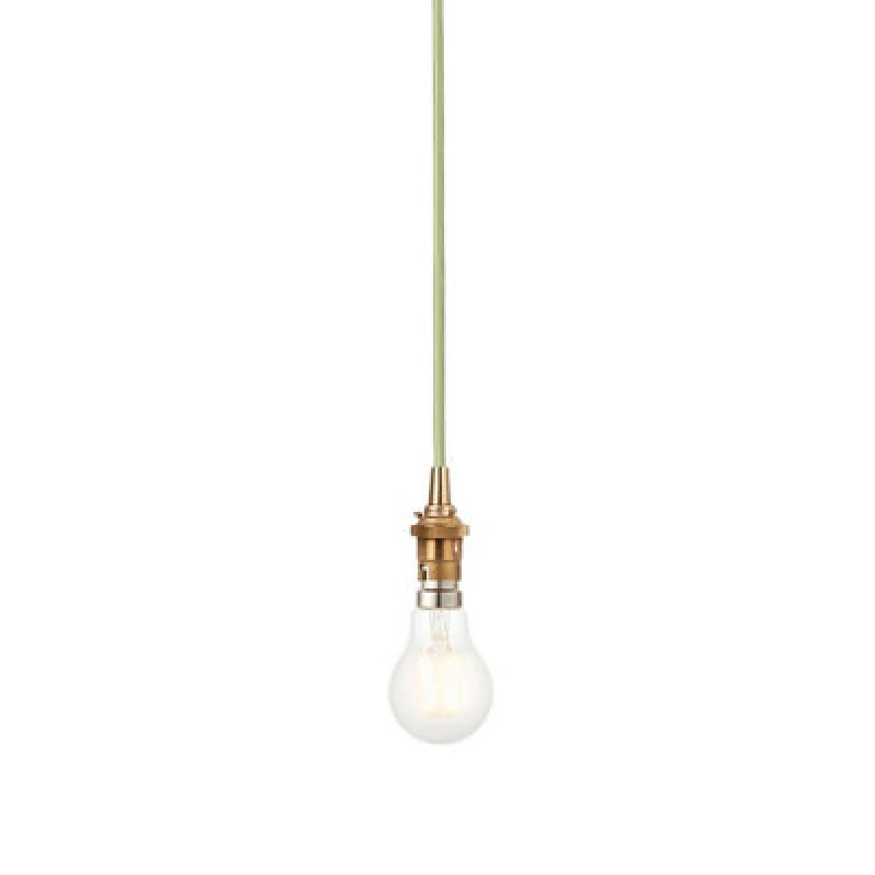 Image of Luminosa Lighting Luminosa Eltham Slim Pendant Ceiling Light Brushed Aged Brass Plate, Green Flex, 1X B22
