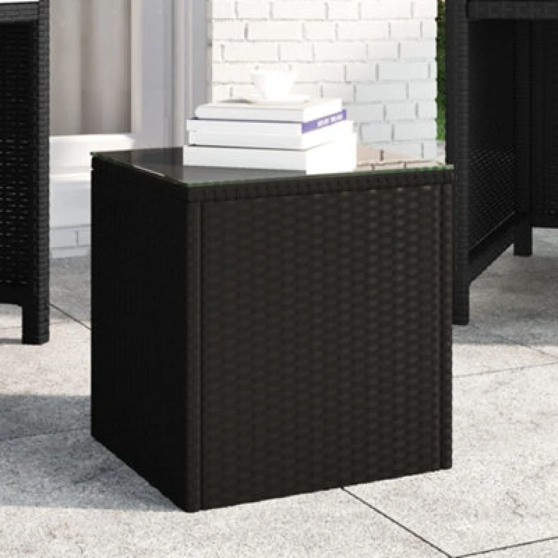 Image of VIDAXL Side Table Black 40x37x40.5cm Poly Rattan and Tempered Glass Vidaxl 319388