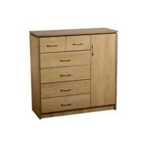Image of Seconique Charles 1 Door 6 Drawer Chest Oak Veneer with Walnut Trim