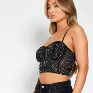 image of I Saw It First Diamante Mesh Crop Top - Black