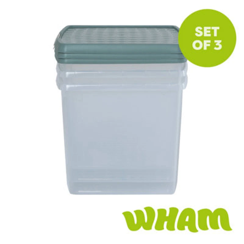 Image of Wham Clip 3X 37L Square Plastic Storage Boxes With Clip Lock Lids. Ideal For Home, Office, Toys & More - Clear/green Milieu