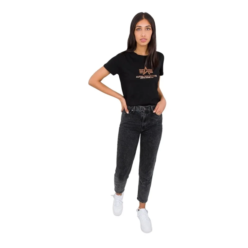 Image of alpha industries Womens T-Shirt Alpha Industries New Basic Foil Print Noir Female S