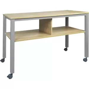 Image of E2008 multifunctional table, mobile, frame in aluminium silver, worktop in beech finish