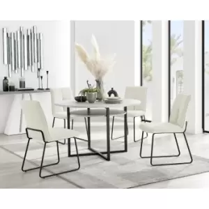 Image of Furniturebox Adley Grey Concrete Effect 120cm Storage Dining Table & 4 Cream Halle Silver Leg Fabric Chairs