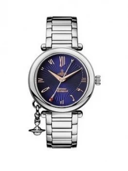 Image of Vivienne Westwood Vivienne Westwood Blue And Rose Gold Heart Detail Charm Dial Stainless Steel Bracelet Ladies Watch