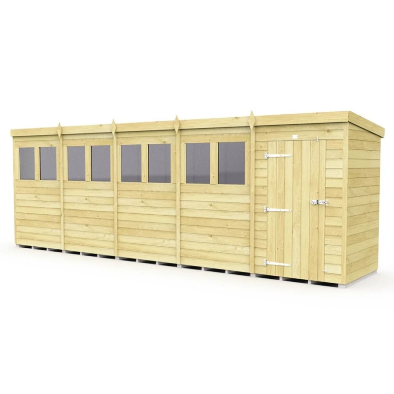 Image of Buttercup Farm 20 x 4 Feet Pent Security Shed - Double Door - L118 x W589 x H201cm in Brown Brown Unisex