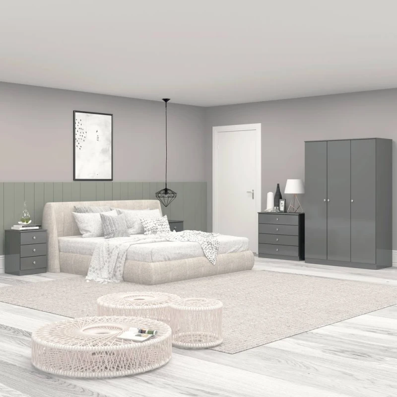 Image of Seconique Denver 3 Door Wardrobe Bedroom Set in Grey Grey Unisex