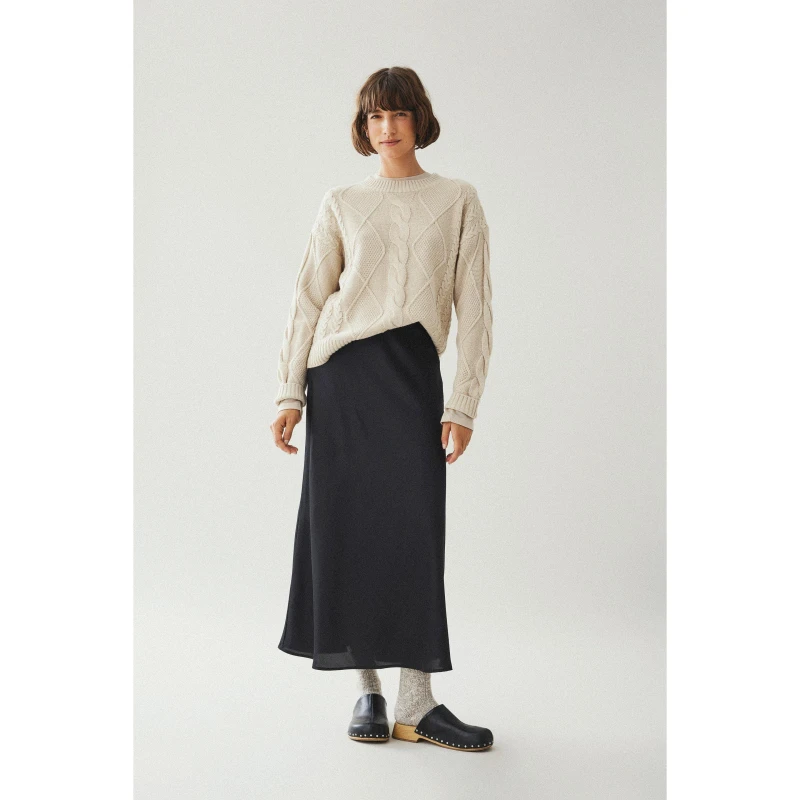 Image of Satin Midi Skirt with High Waist