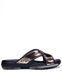 Image of Crocs Sloane Hammered X Strap Slide BlackRose Gold BlackRose Gold Size 3 Women