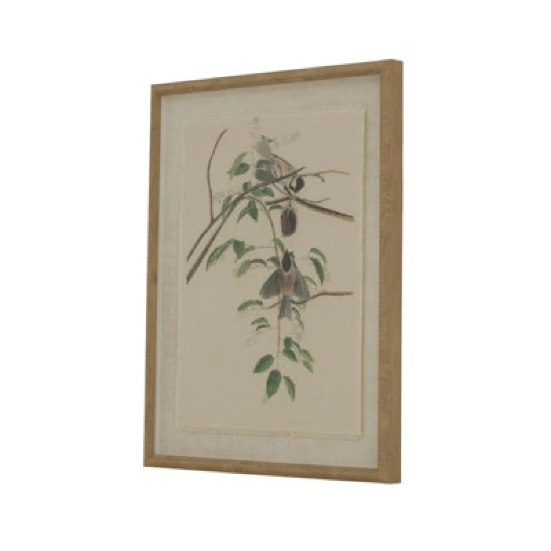 Image of Flora & Fauna Collection Chickadees On Linen In Beaded Frame