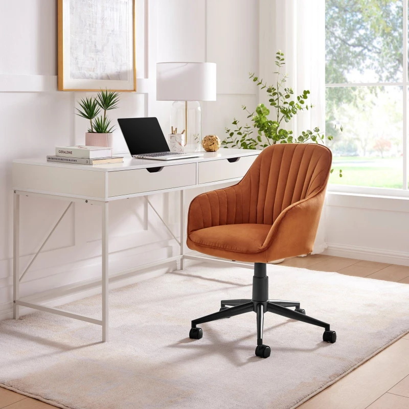 Image of FurnitureboxUK FurnitureboxUK Booker Orange Velvet Office Chair Orange One Size Unisex 5056657198725