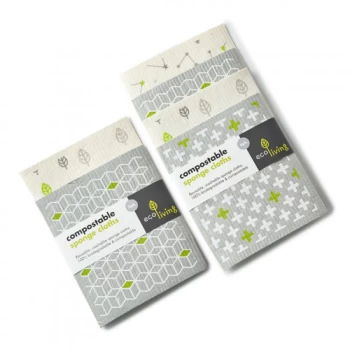 image of eco living Compostable Sponge Cleaning Cloths - 2 Pack