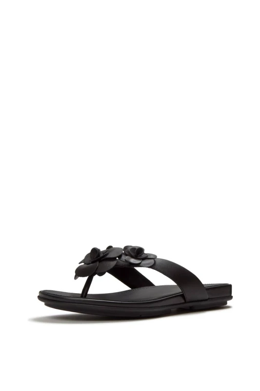 Image of FitFlop Womens Gracie Flower Flip-Flops in Black Size: 5 Black Female 5