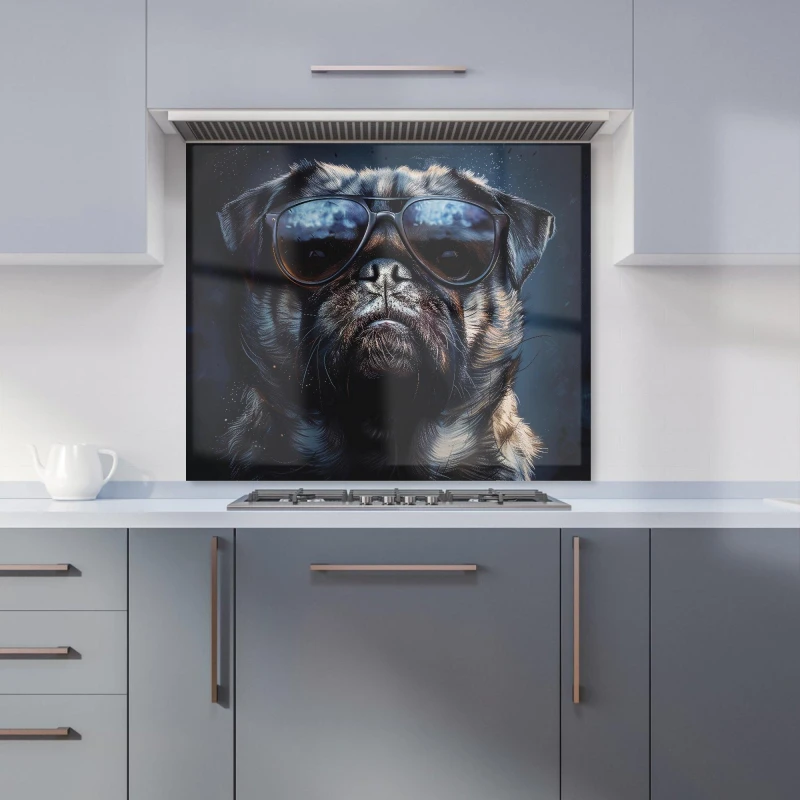 Image of Warren Reed - Designer Cool Pug with Midnight Shades Kitchen Splashback Size: 600mm x 750mm Multicolor Unisex 600mm x 750mm