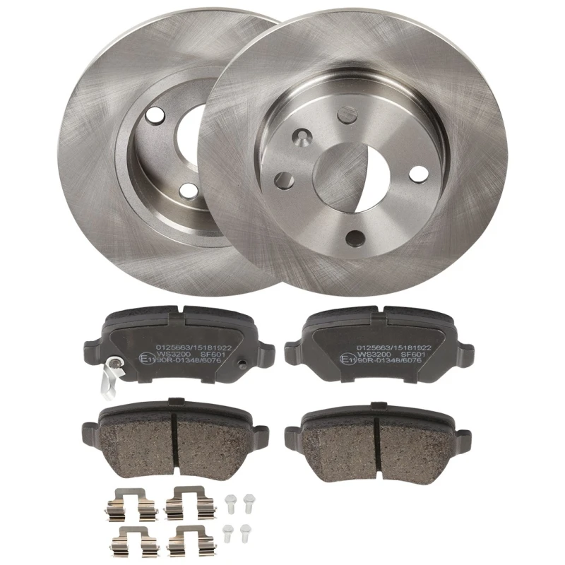 Image of RIDEX 3405B1907 Brake disc and pads set Rear Axle, Brake Disc Type: Solid, with acoustic wear warning, with clip Brake Set,disc brakes (3405)