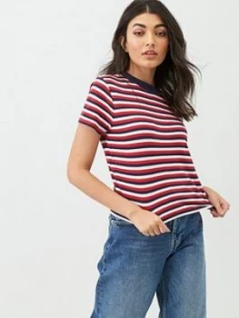 Image of Tommy Jeans Contrast Rib Collar Baby T-Shirt - Red