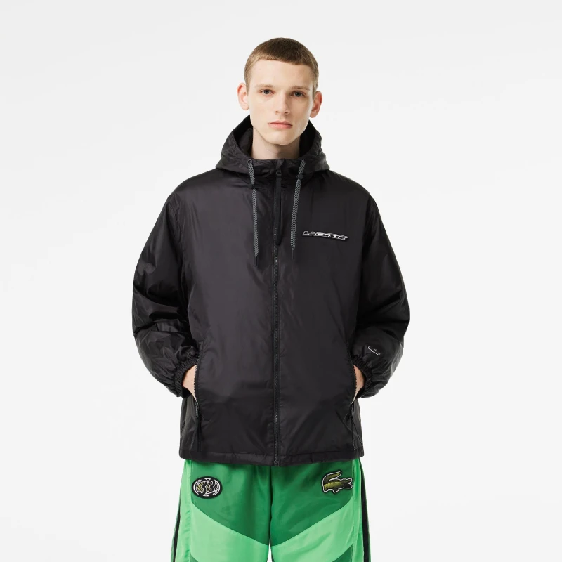 Image of Lacoste Zipped Hooded Rain Jacket - Black 2XL