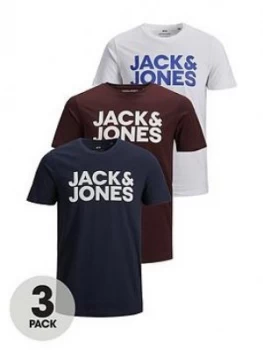 image of Jack & Jones 3 Pack Corp T-Shirt - Multi, Size 2XL, Men