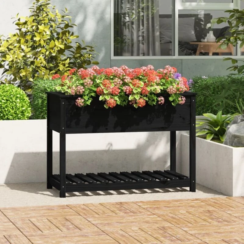 Image of VIDAXL Planter with Shelf Black 111.5x54x81cm Solid Wood Pine Vidaxl 823791