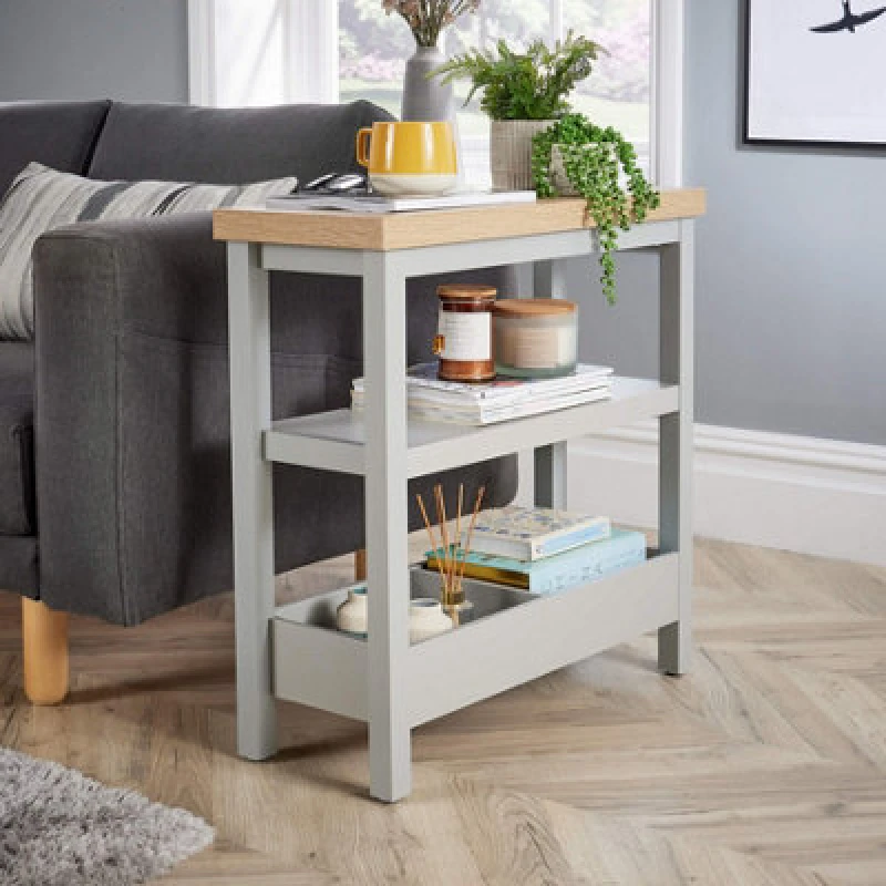 Image of Home Source Avon Grey Slim Console Side End Table Storage Unit Light Grey