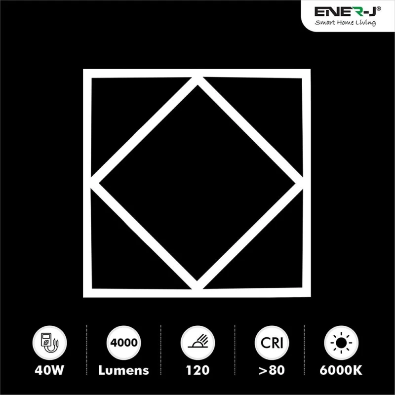 Image of ENER-J Pack of 2 Double Square borderline Light 595x595 40W 4000 lm White 600 White Unisex