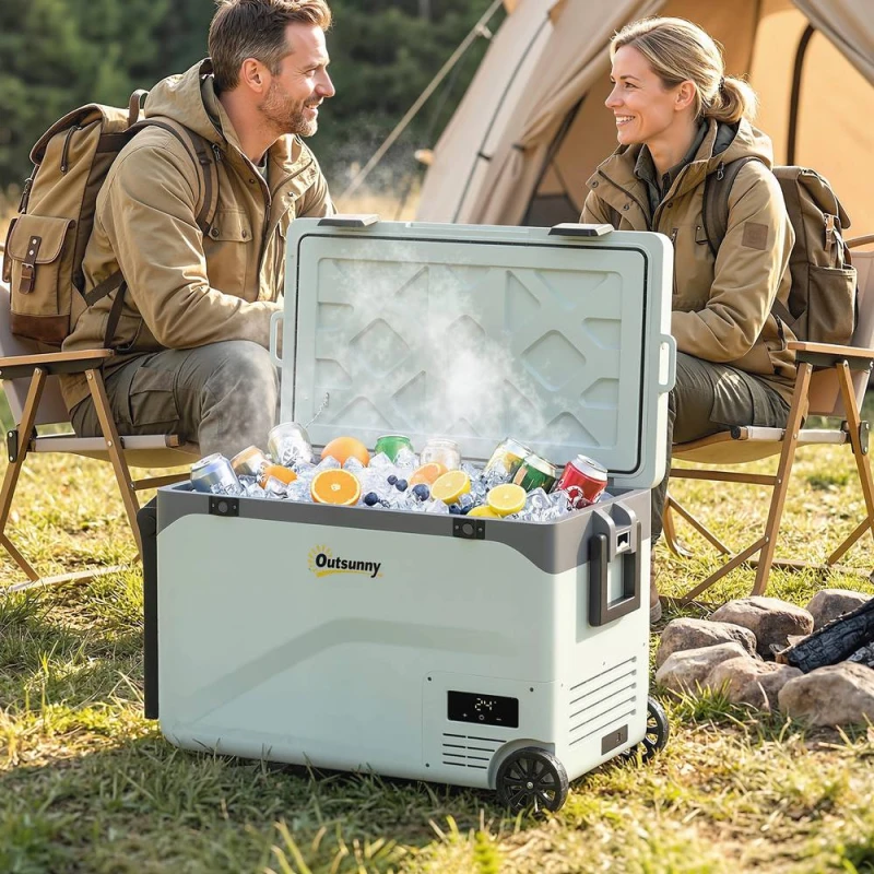 Image of OUTSUNNY 42.5L Compressor Car Fridge Freezer, Camping Refrigerator in Green Green Unisex