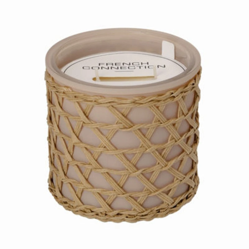 Image of French Connection French Connection Scented Jar Candle Woven Rattan Bergamot & Jasmine Long-Lasting Luxury Home Fragrance Gift in Beige Size: Large