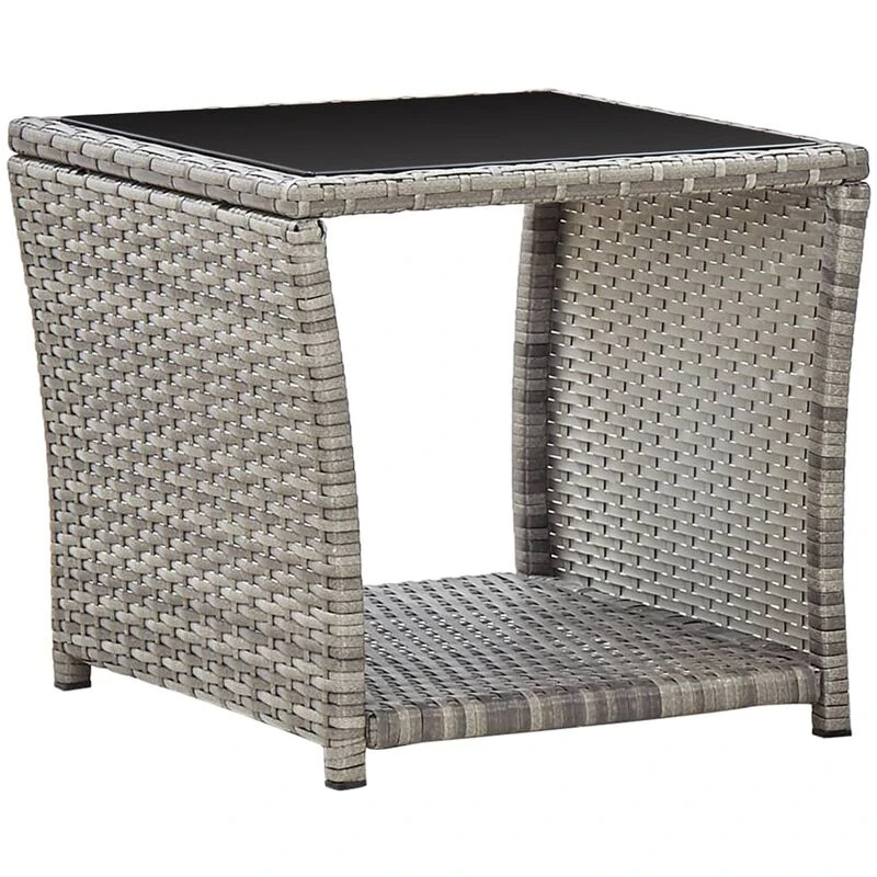 Image of VIDAXL Coffee Table Grey 45x45x40cm Poly Rattan and Glass Vidaxl 8719883726328
