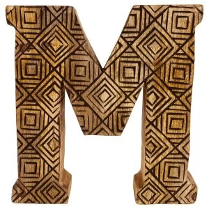 Image of Letter M Hand Carved Wooden Geometric